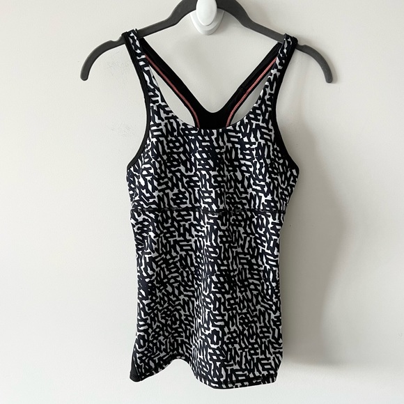 EB Lululemon Crossback Tank Top Black White Print Net Pop Mesh Back - Picture 3 of 16